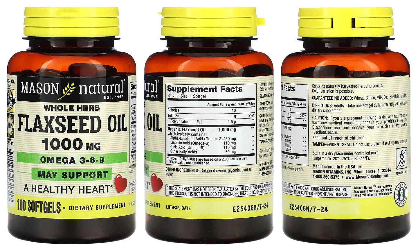 Mason Natural, Whole Herb Flaxseed Oil packaging
