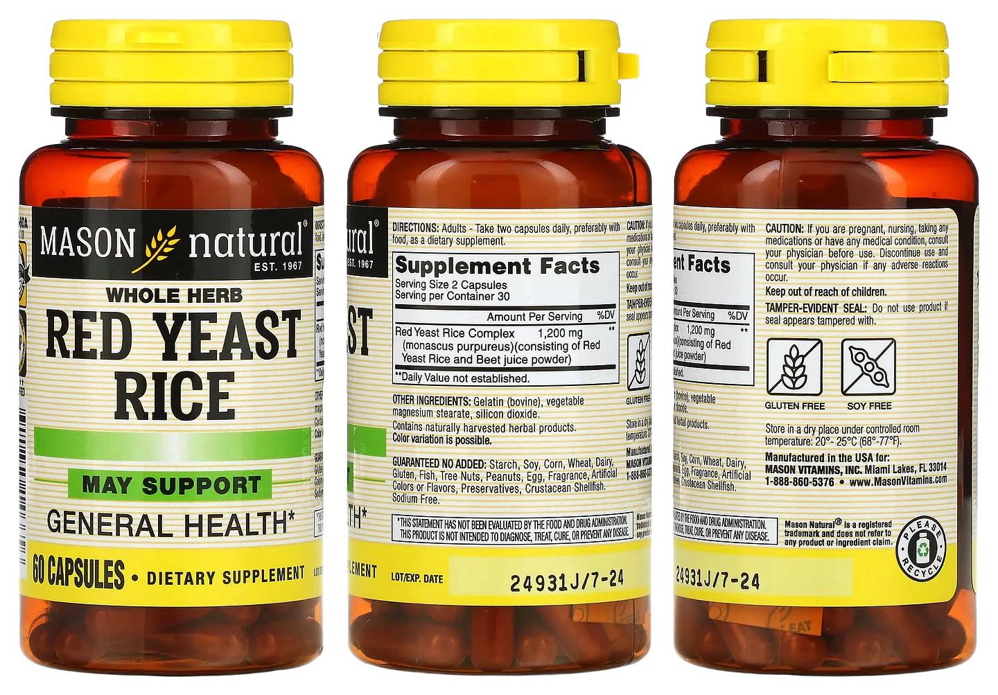 Mason Natural, Whole Herb Red Yeast Rice packaging