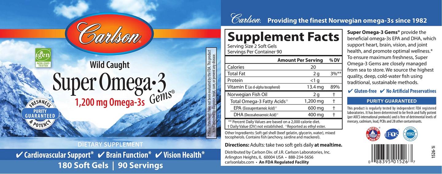 Carlson, Wild Caught Super Omega-3 Gems label