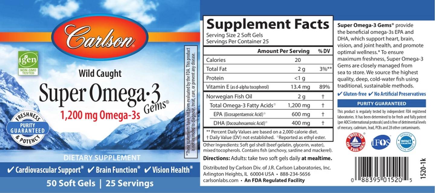 Carlson, Wild Caught Super Omega-3 Gems label