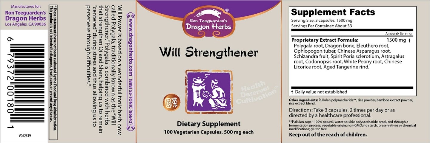 Dragon Herbs, Will Strengthener label