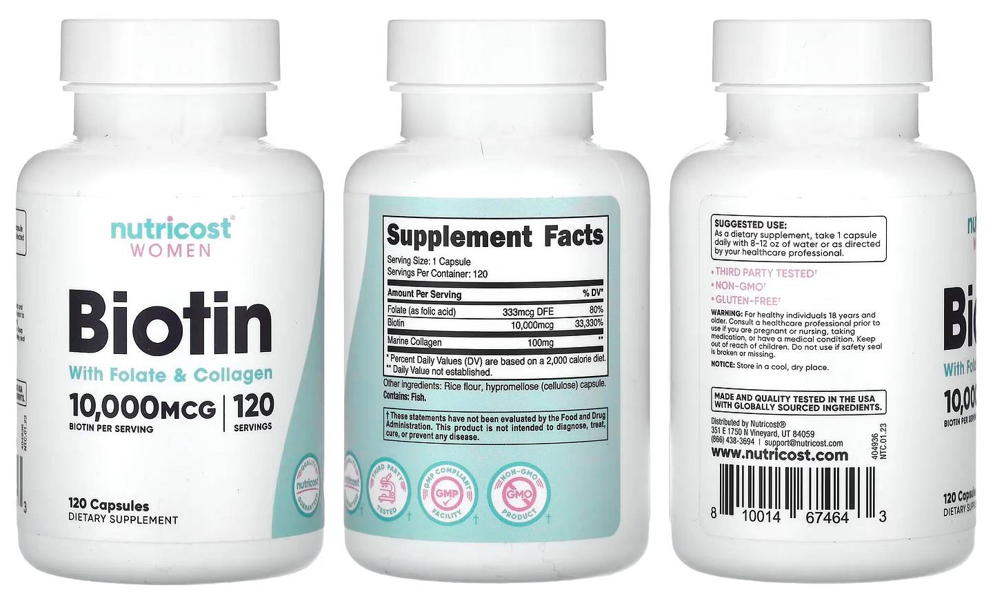 Nutricost, Women, Biotin With Folate & Collagen packaging