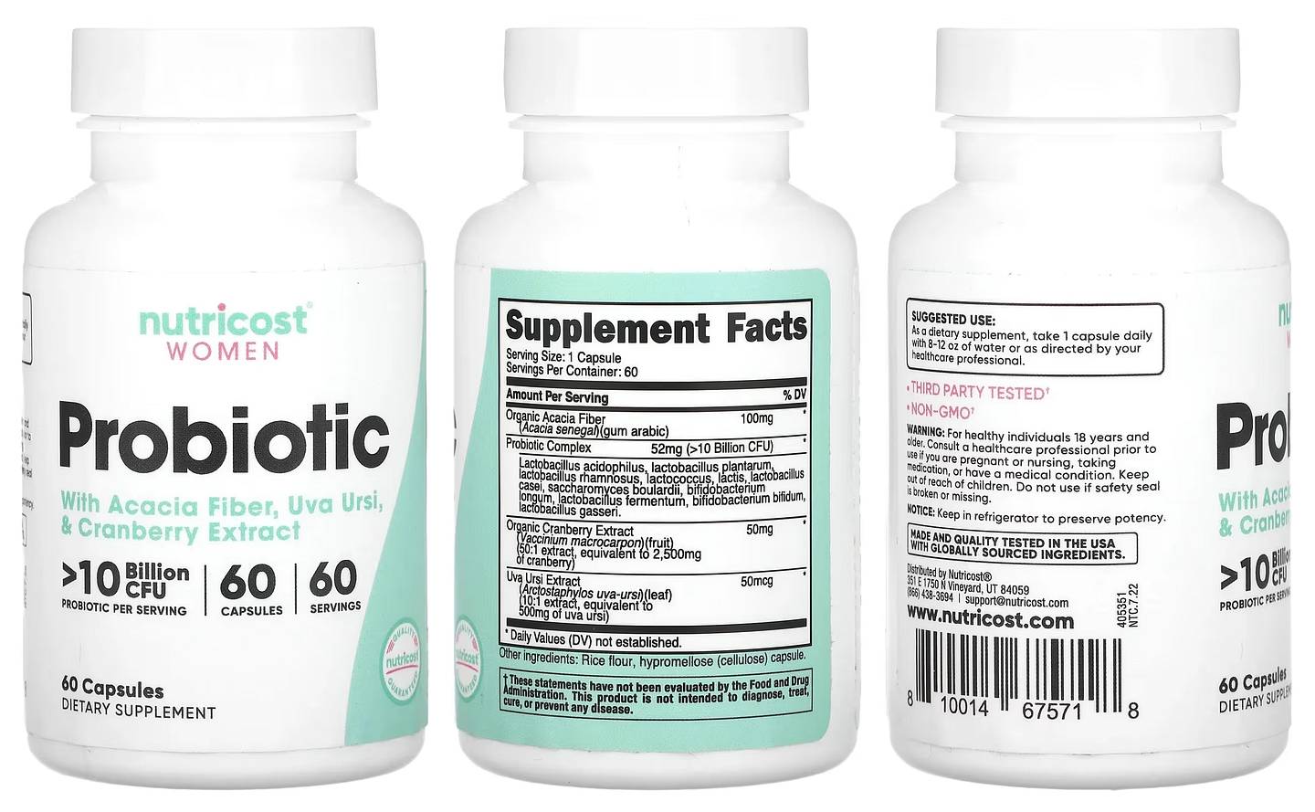 Nutricost, Women Probiotic with Acacia Fiber, Uva Ursi, & Cranberry Extract packaging