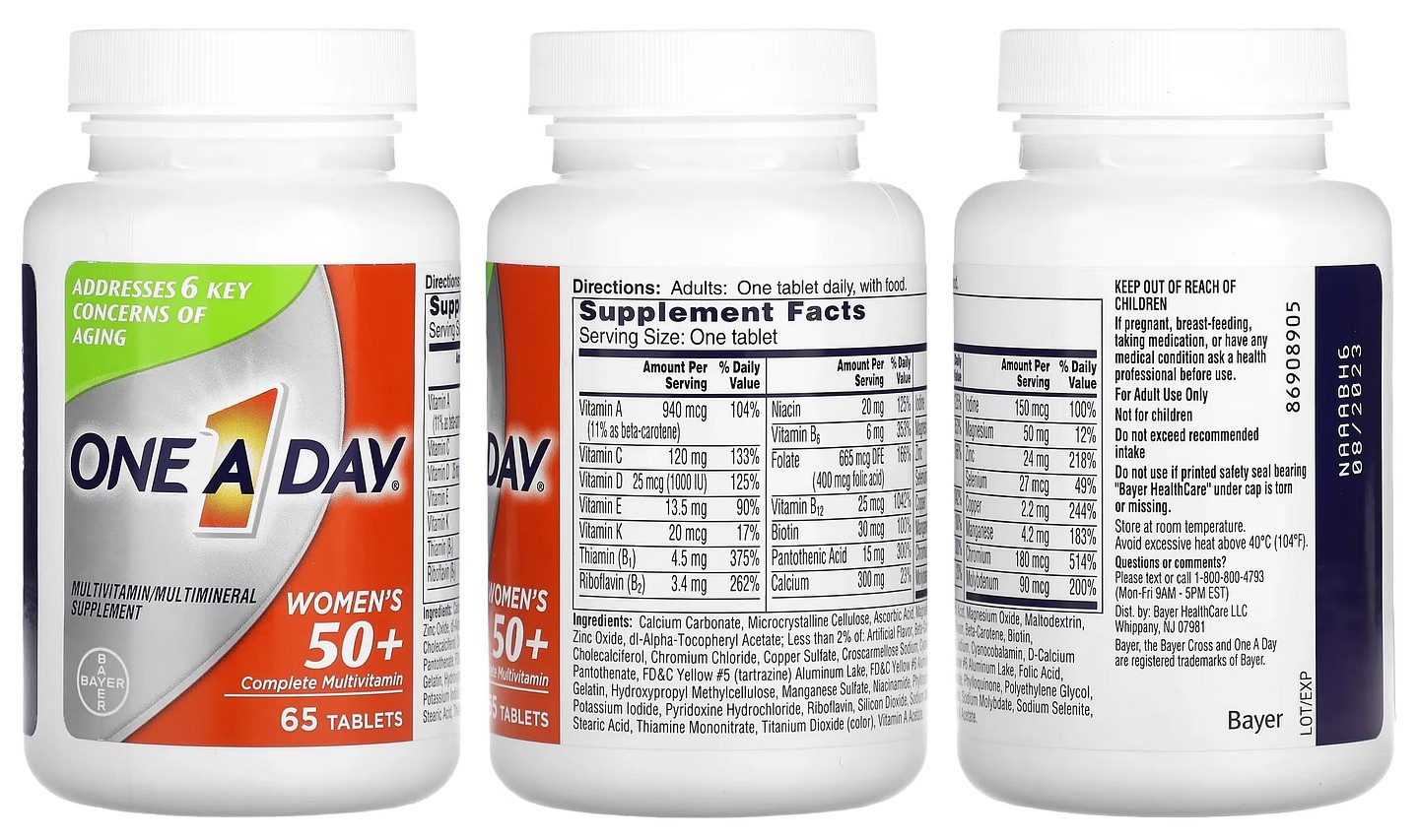 One-A-Day, Women’s 50+ Complete Multivitamin packaging