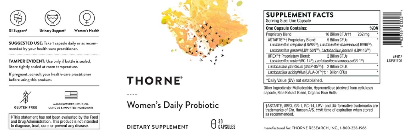 Thorne, Women's Daily Probiotic label