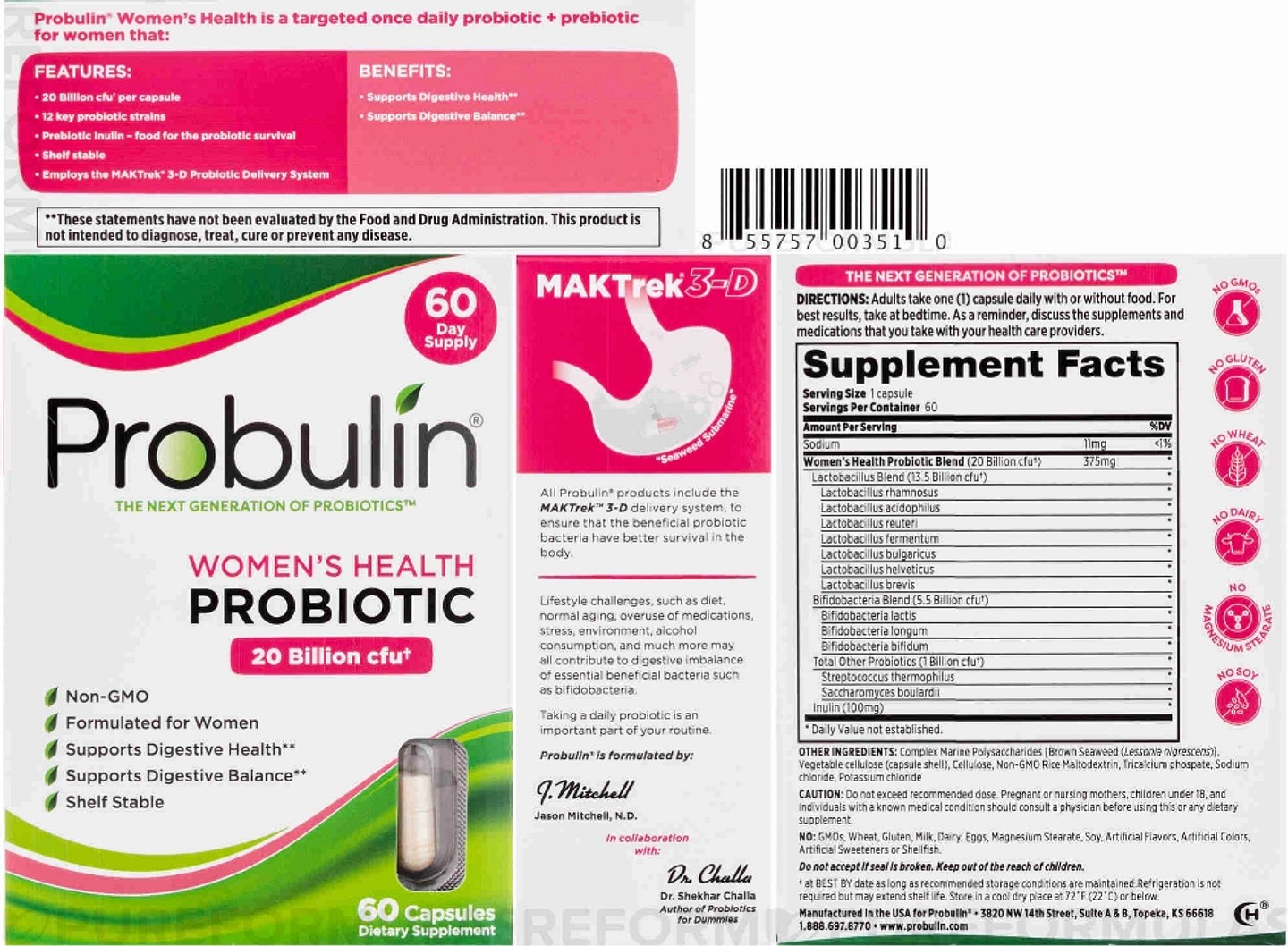 Probulin, Women's Health Probiotic label