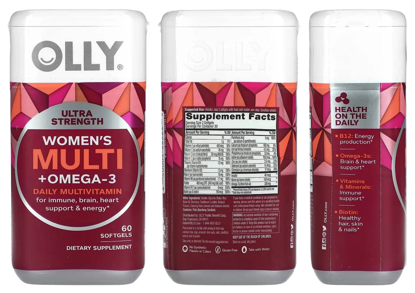 OLLY, Women's Multi + Omega-3 packaging