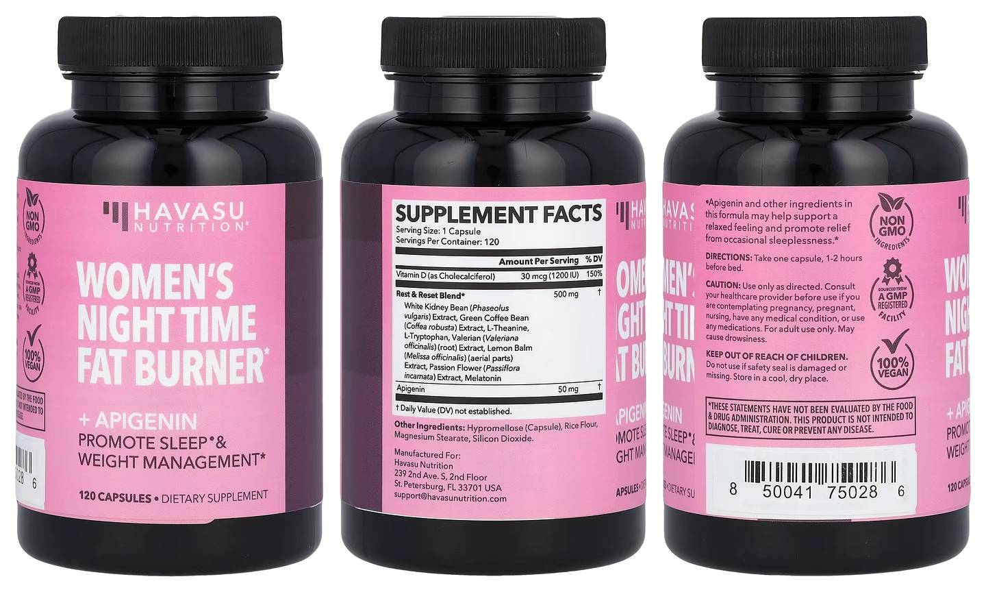 Havasu Nutrition, Women's Night Time Fat Burner + Apigenin packaging