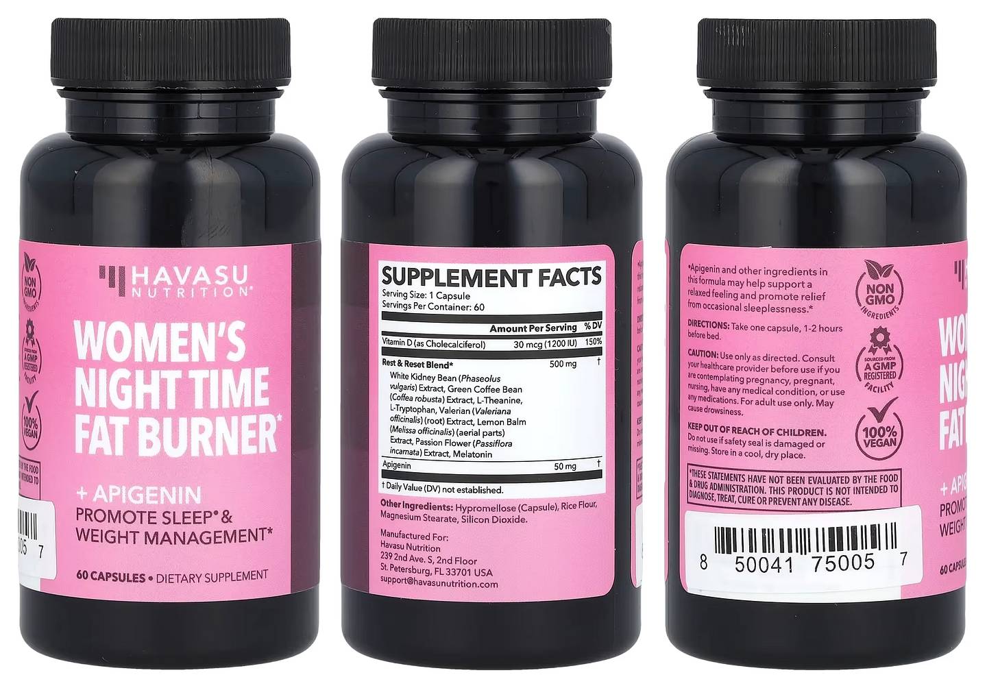 Havasu Nutrition, Women's Night Time Fat Burner + Apigenin packaging