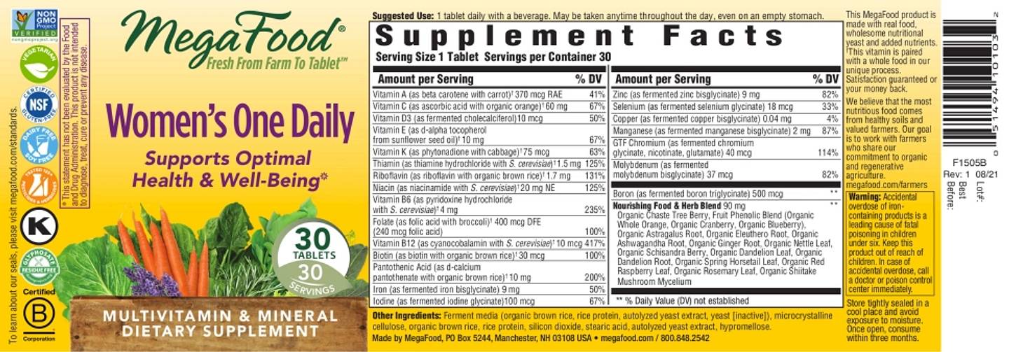 MegaFood, Women’s One Daily Multivitamin label
