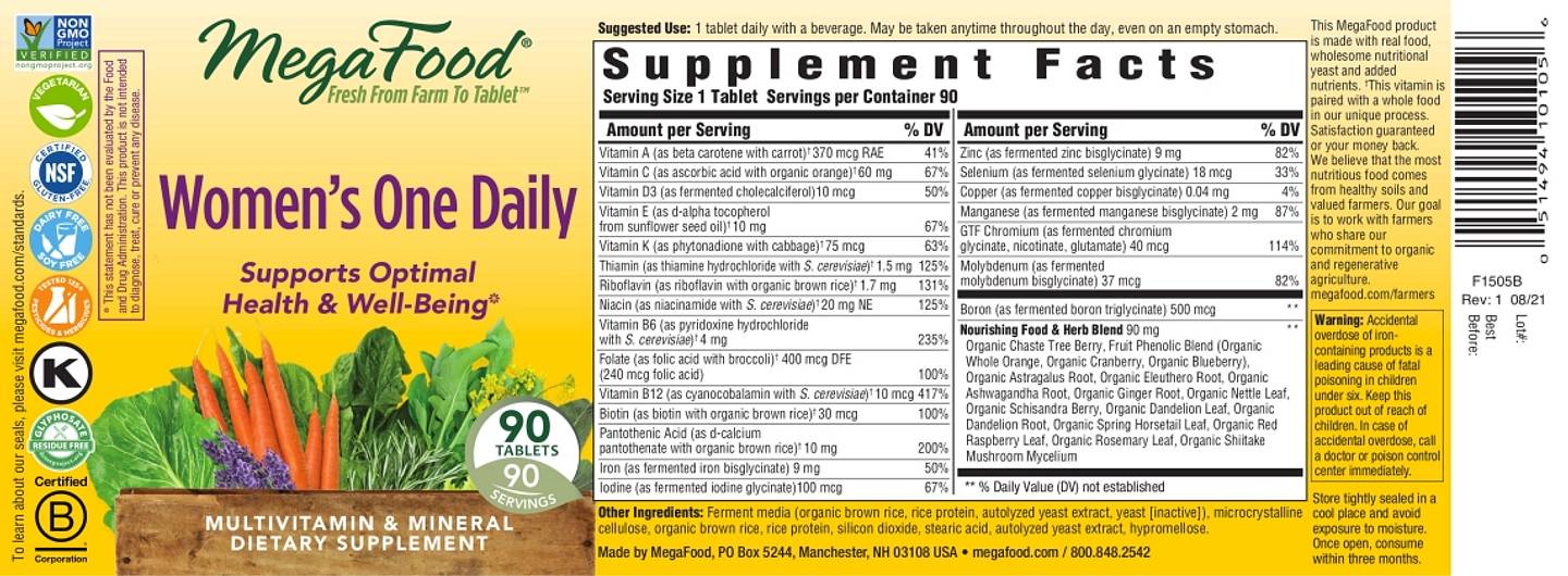 MegaFood, Women's One Daily MultiVitamin label