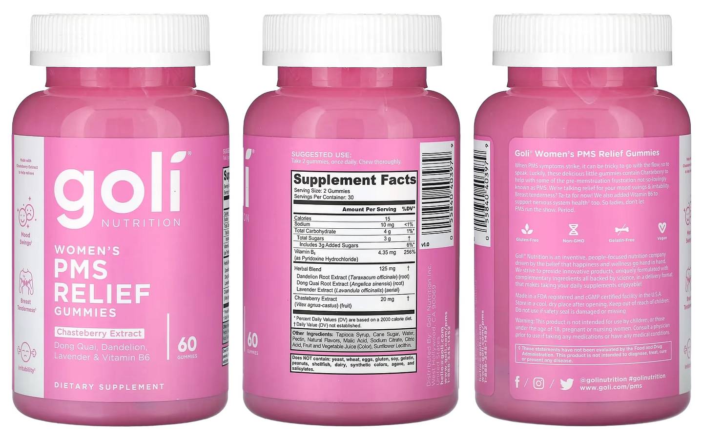 Goli Nutrition, Women's PMS Relief packaging