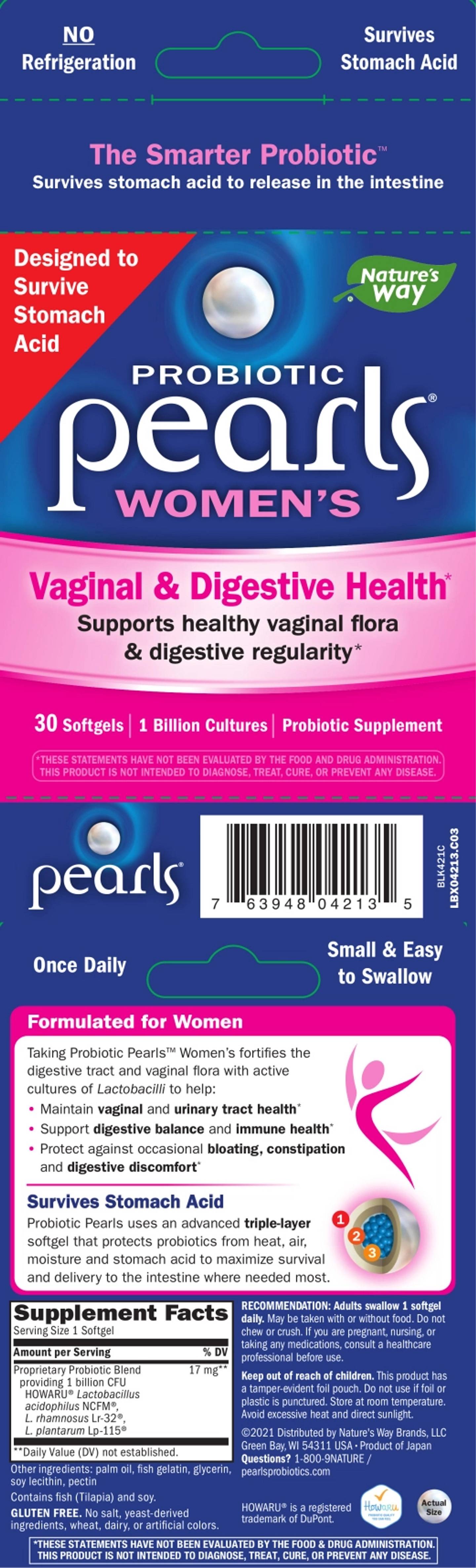 Nature's Way, Women's Probiotic Pearls label