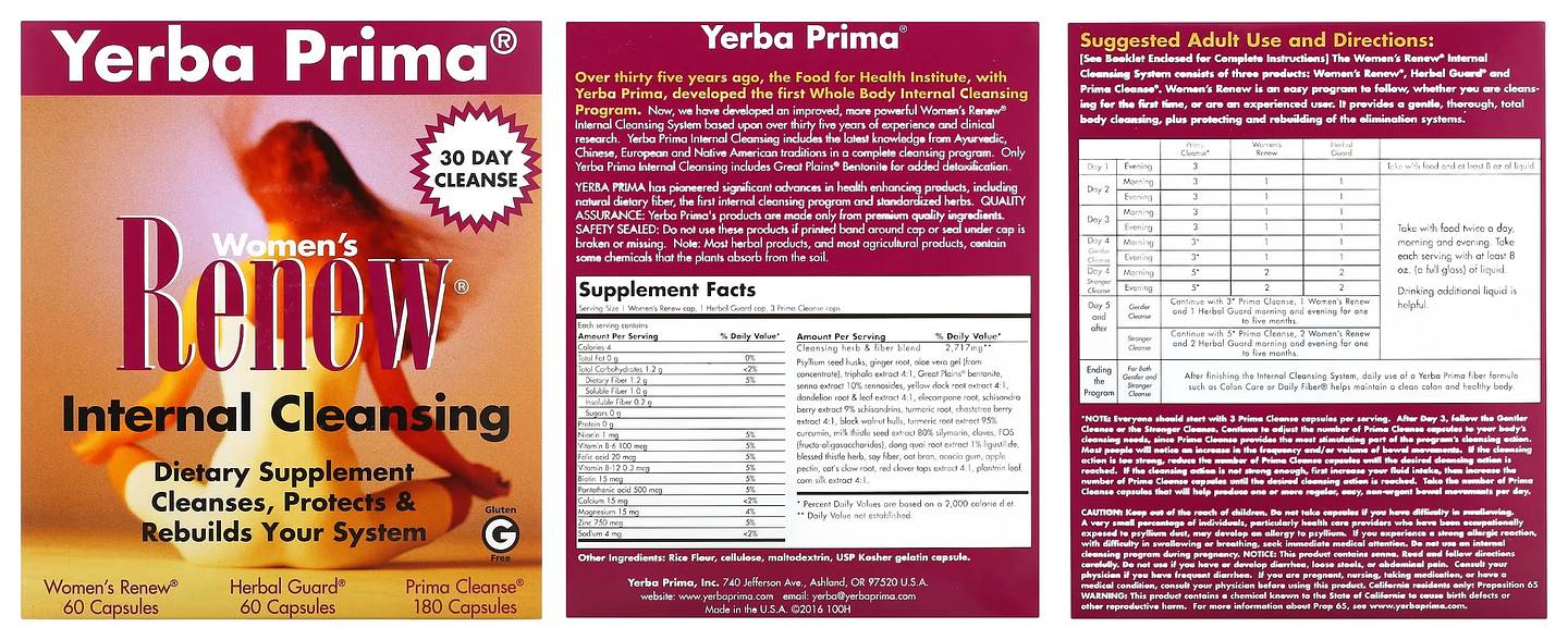 Yerba Prima, Women's Renew Internal Cleansing packaging