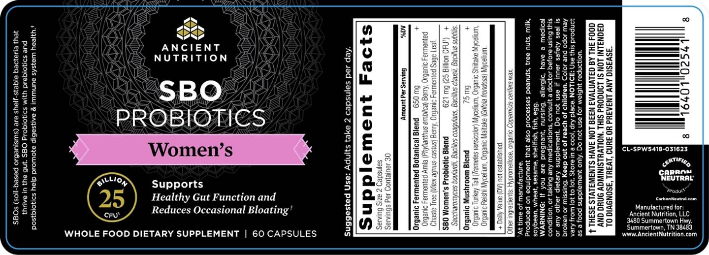 Ancient Nutrition, Women's SBO Probiotics label