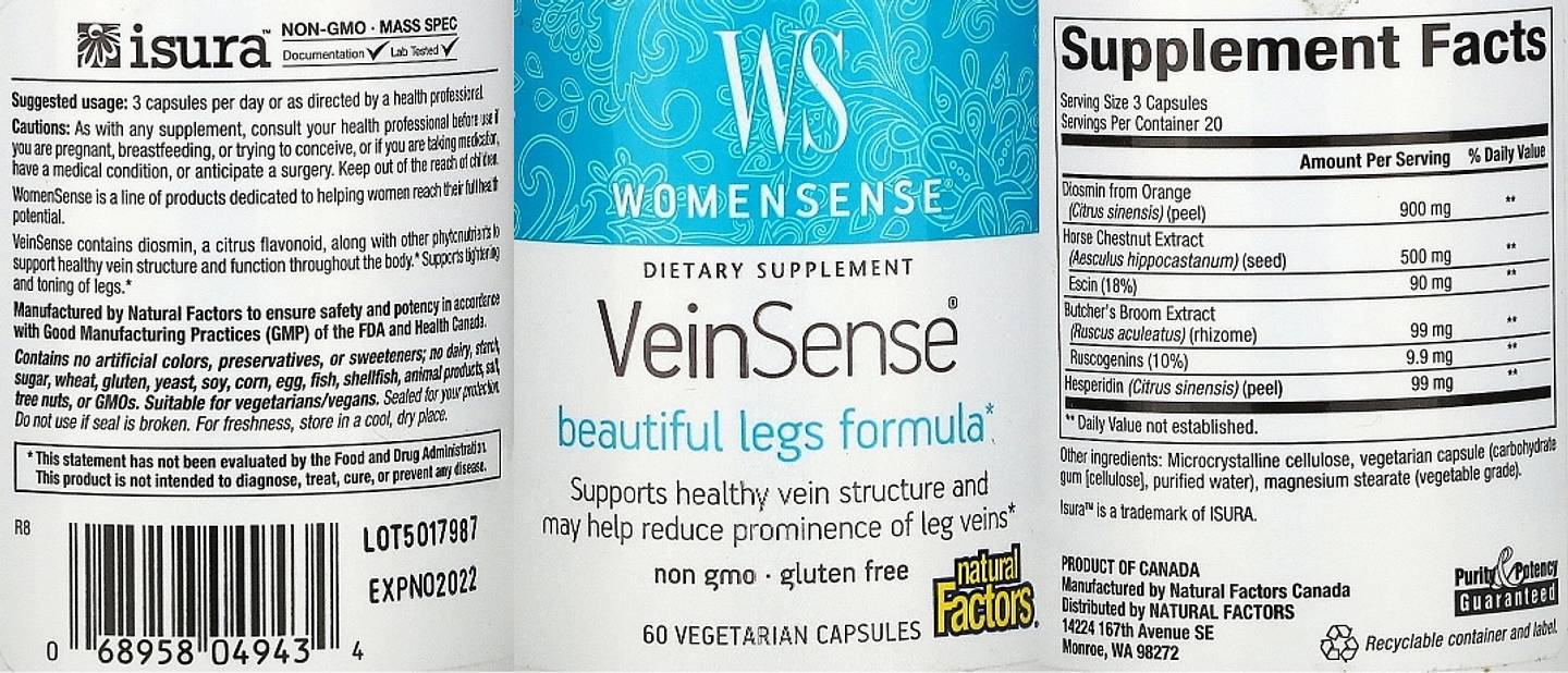 Natural Factors, WomenSense, VeinSense label