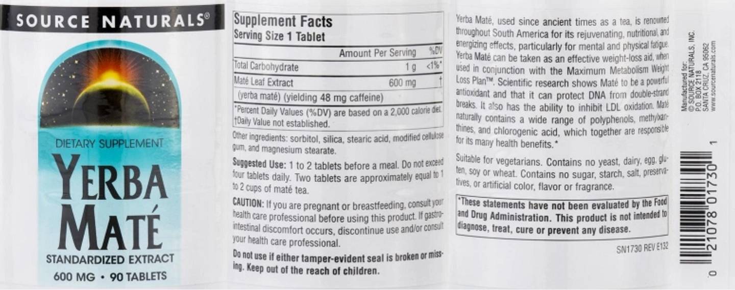 Source Naturals, Yerba Mate label