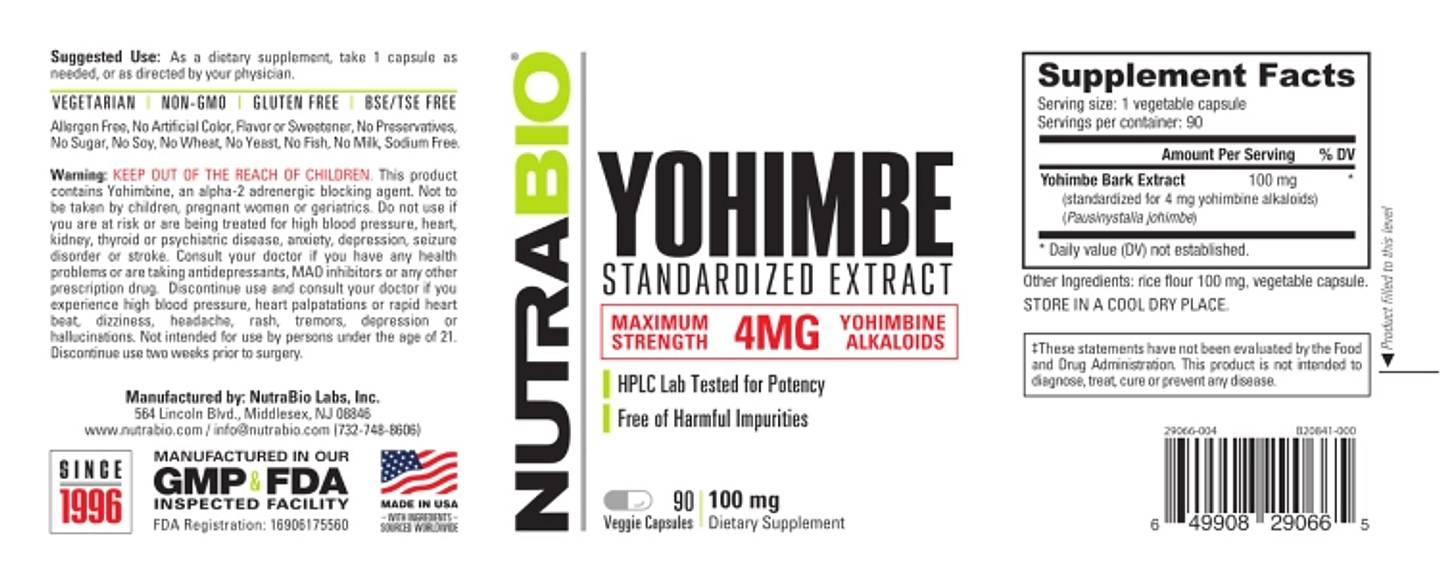 NutraBio, Yohimbe label