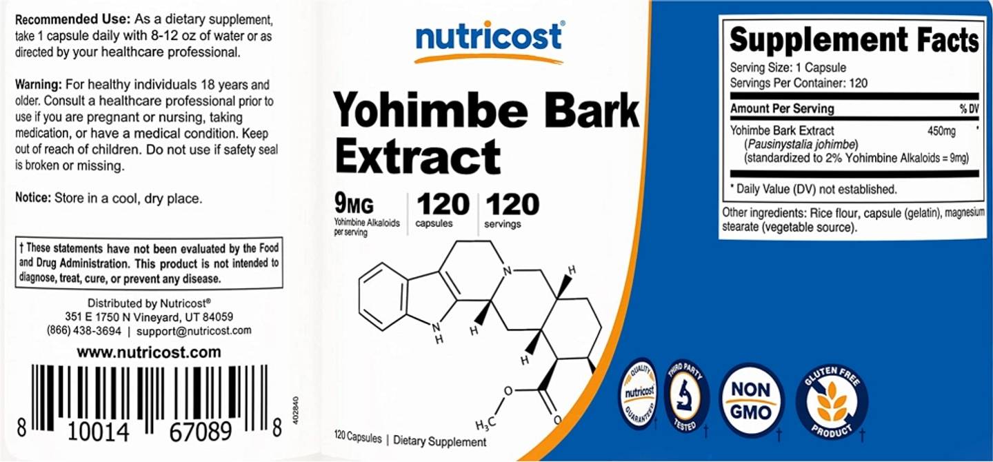 Nutricost, Yohimbe Bark Extract label