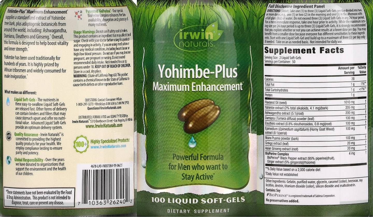 Irwin Naturals, Yohimbe-Plus label