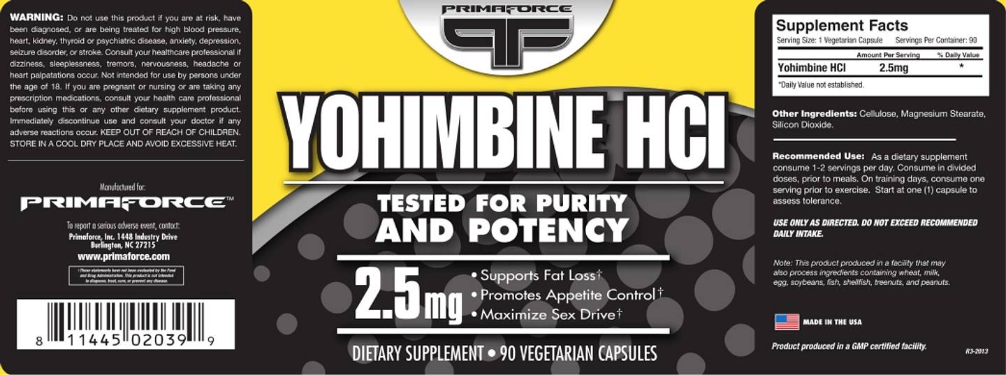 Primaforce, Yohimbine HCl label