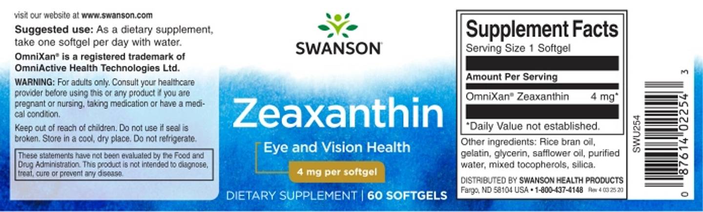 Swanson, Zeaxanthin label