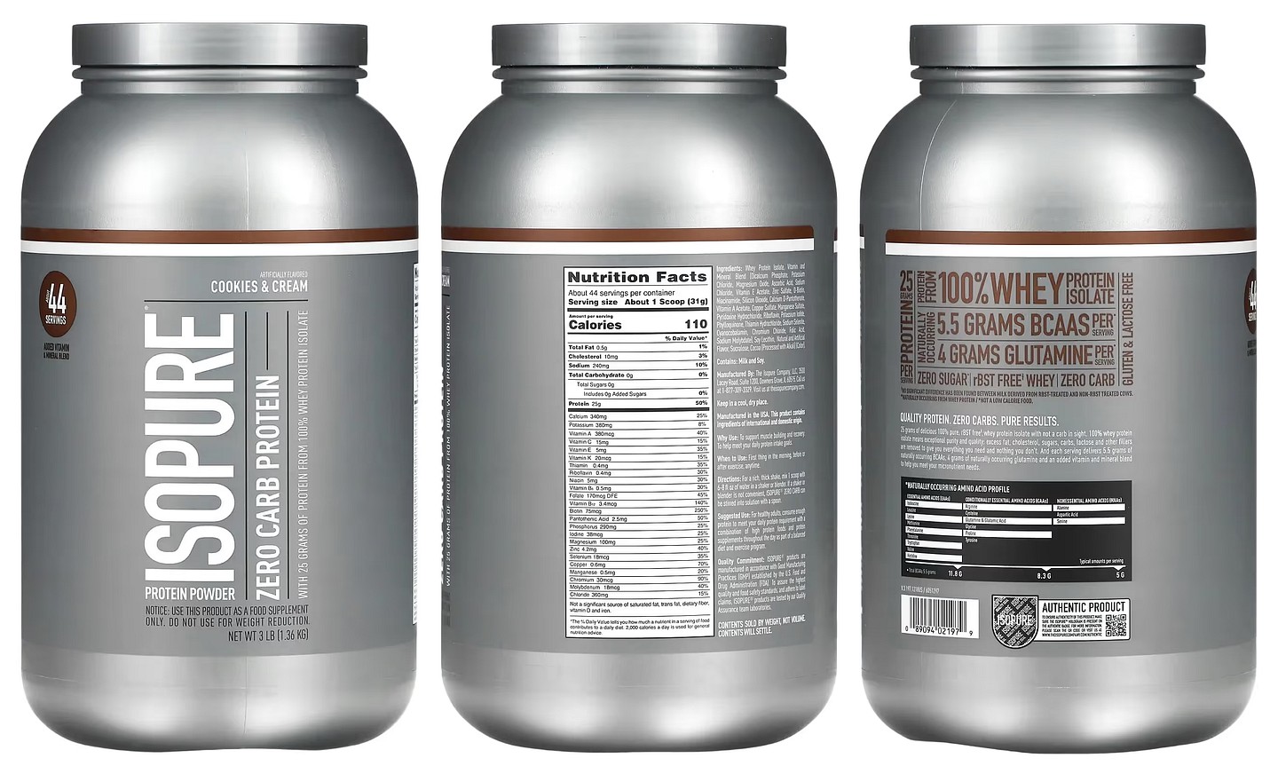 Isopure, Zero Carb, Protein Powder, Cookies & Cream packaging