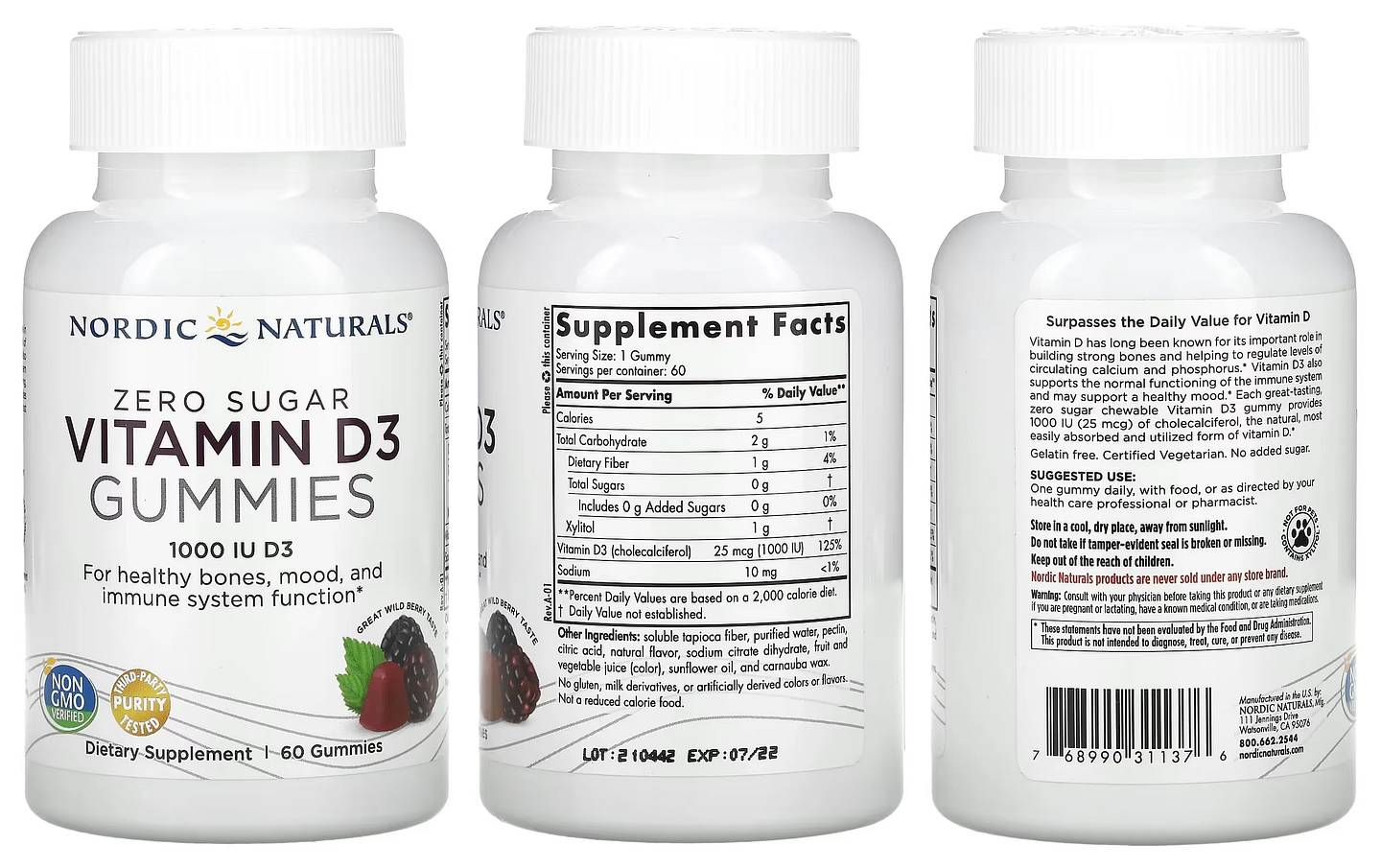 Nordic Naturals, Zero Sugar Vitamin D3 Gummies packaging