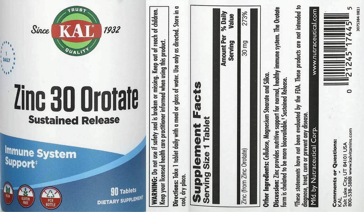 KAL, Zinc 30 Orotate label