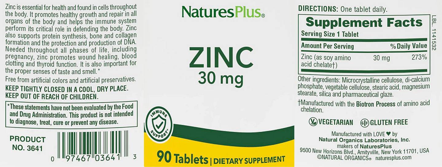 NaturesPlus, Zinc label