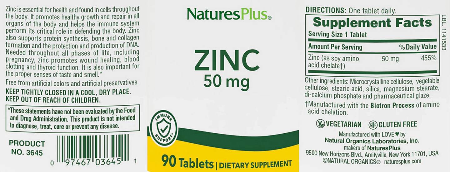 NaturesPlus, Zinc label