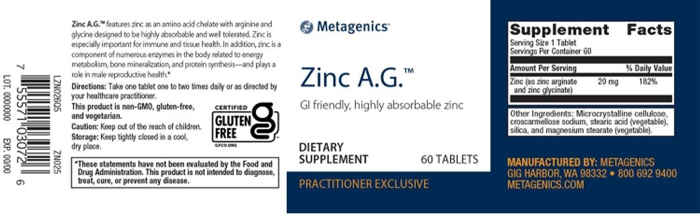 Metagenics, Zinc A.G. label