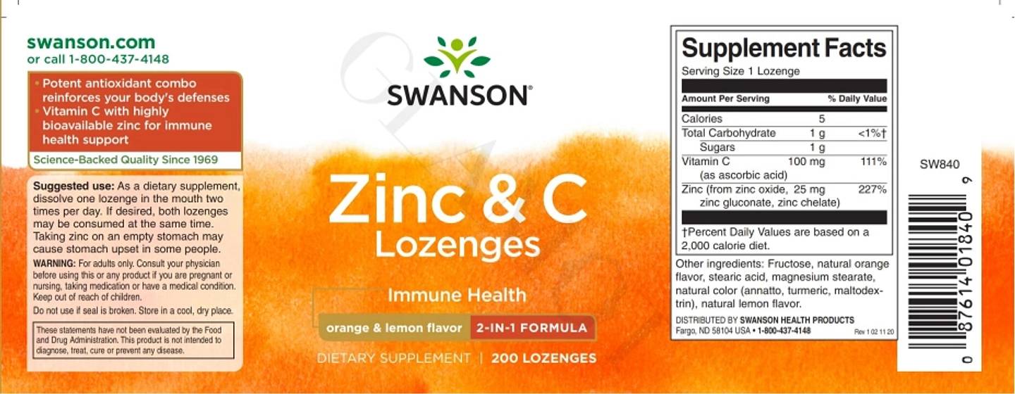 Swanson, Zinc & C Lozenges label