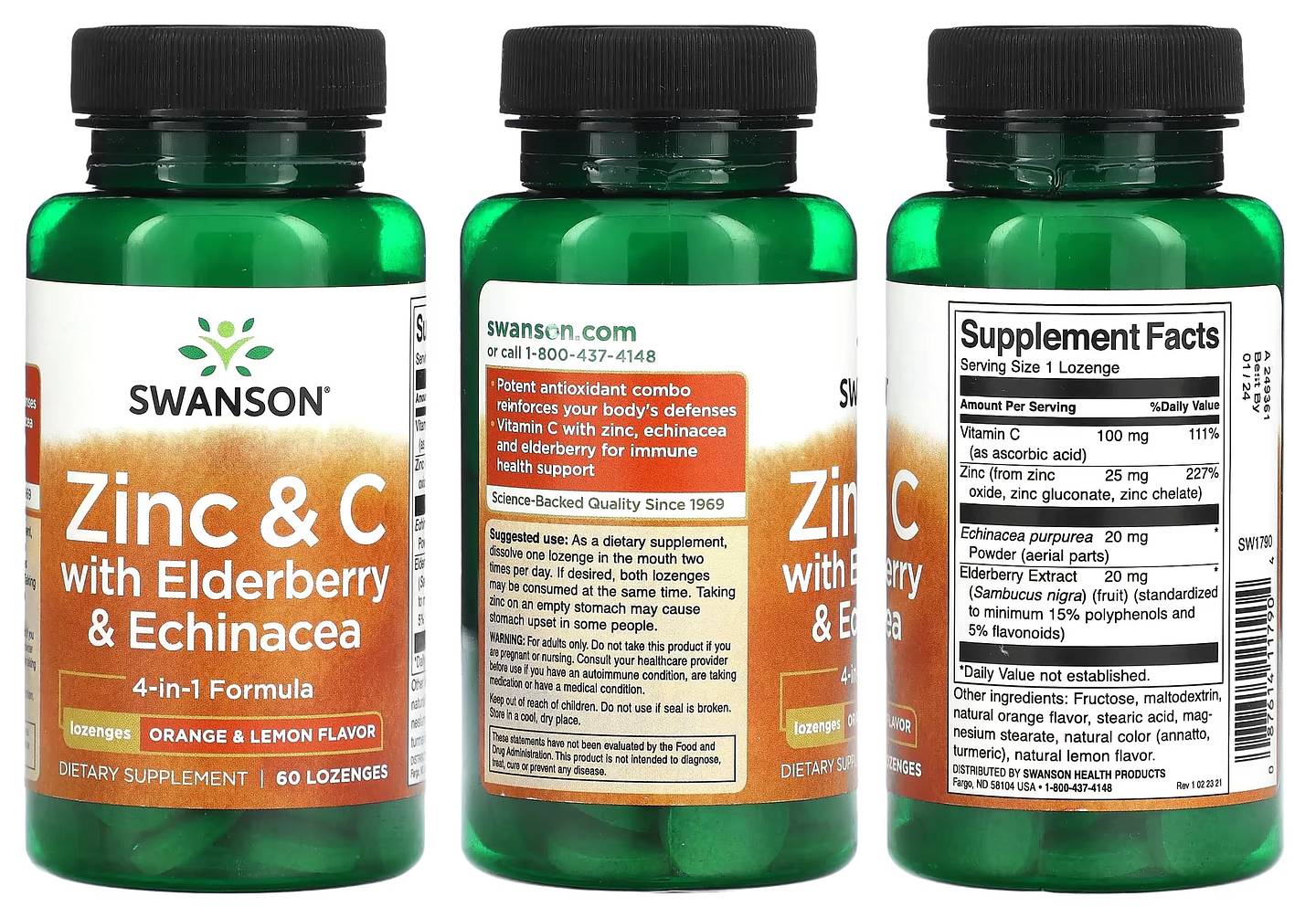 Swanson, Zinc & C with Elderberry & Echinacea packaging