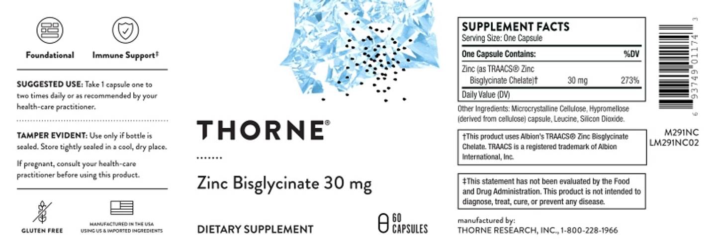 Thorne, Zinc Bisglycinate label