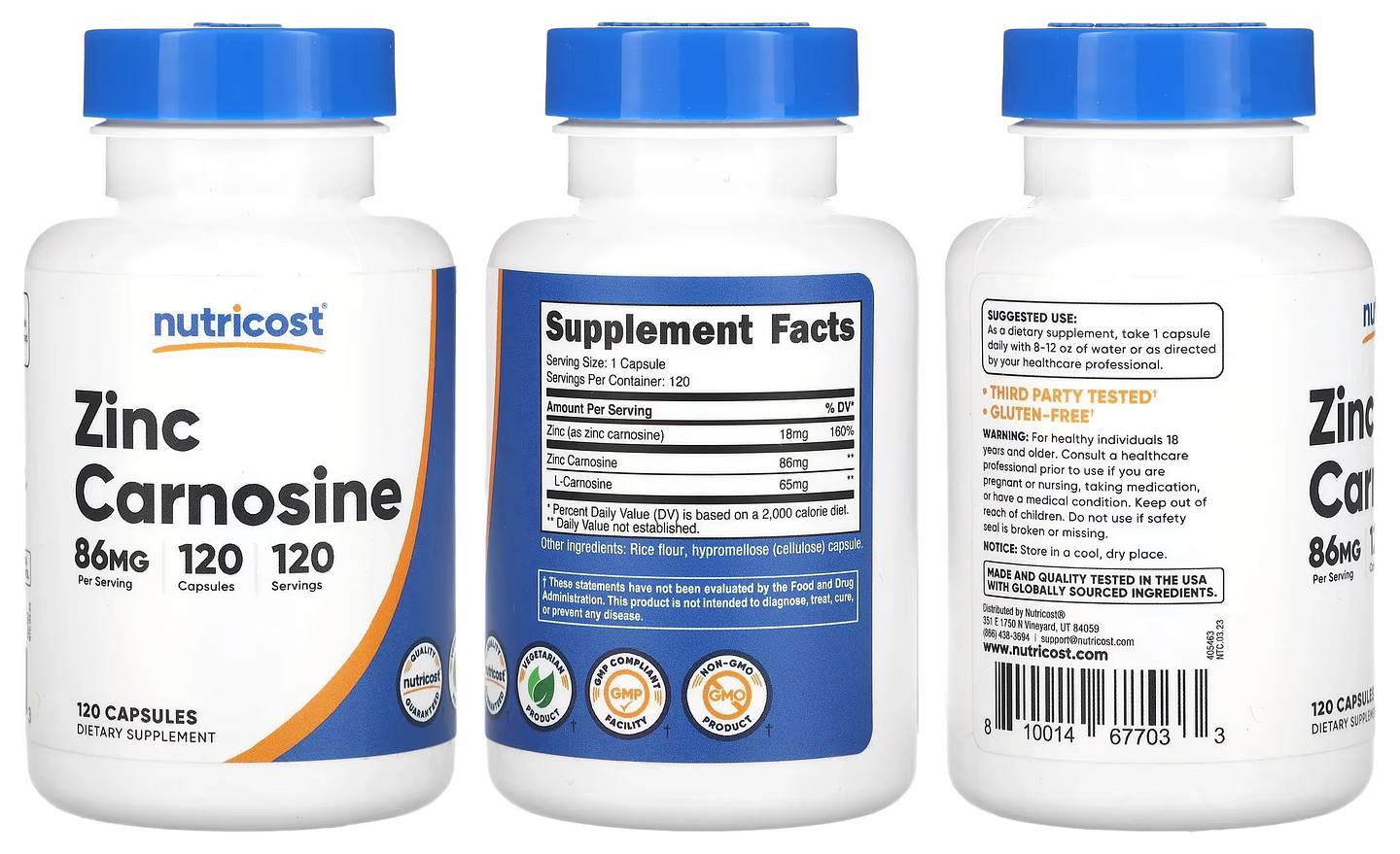 Nutricost, Zinc Carnosine packaging