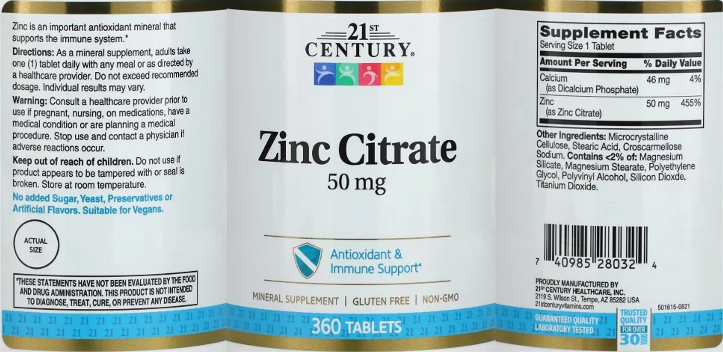 21st Century, Zinc Citrate label