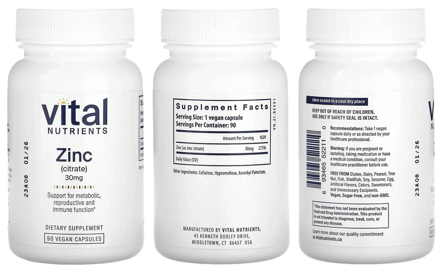 Vital Nutrients, Zinc (Citrate) packaging