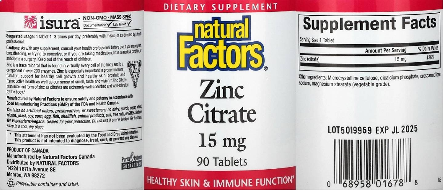 Natural Factors, Zinc Citrate label