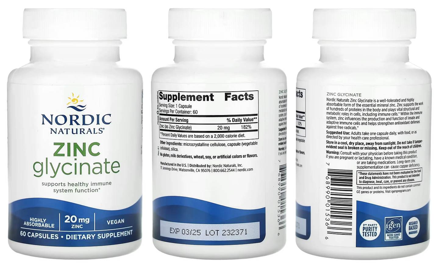 Nordic Naturals, Zinc Glycinate packaging