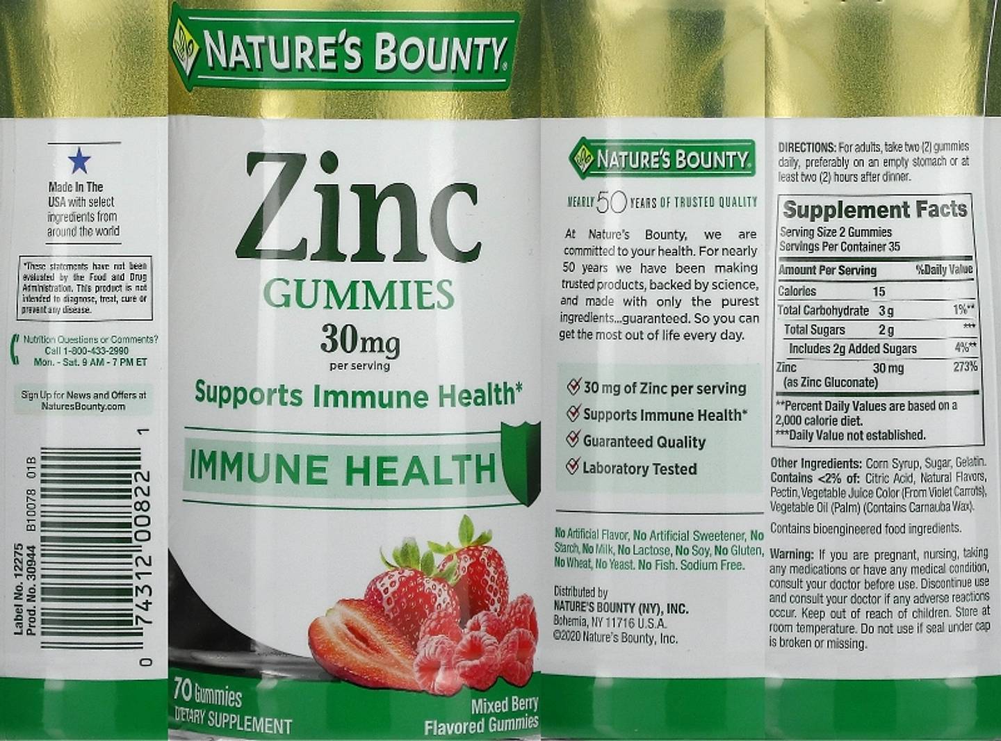 Nature's Bounty, Zinc Gummies label