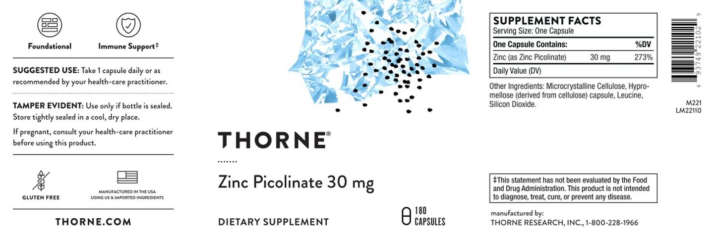 Thorne, Zinc Picolinate label