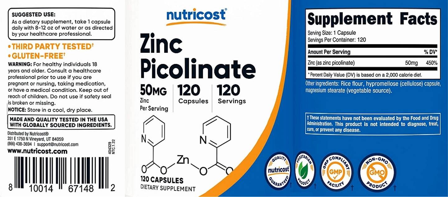 Nutricost, Zinc Picolinate label