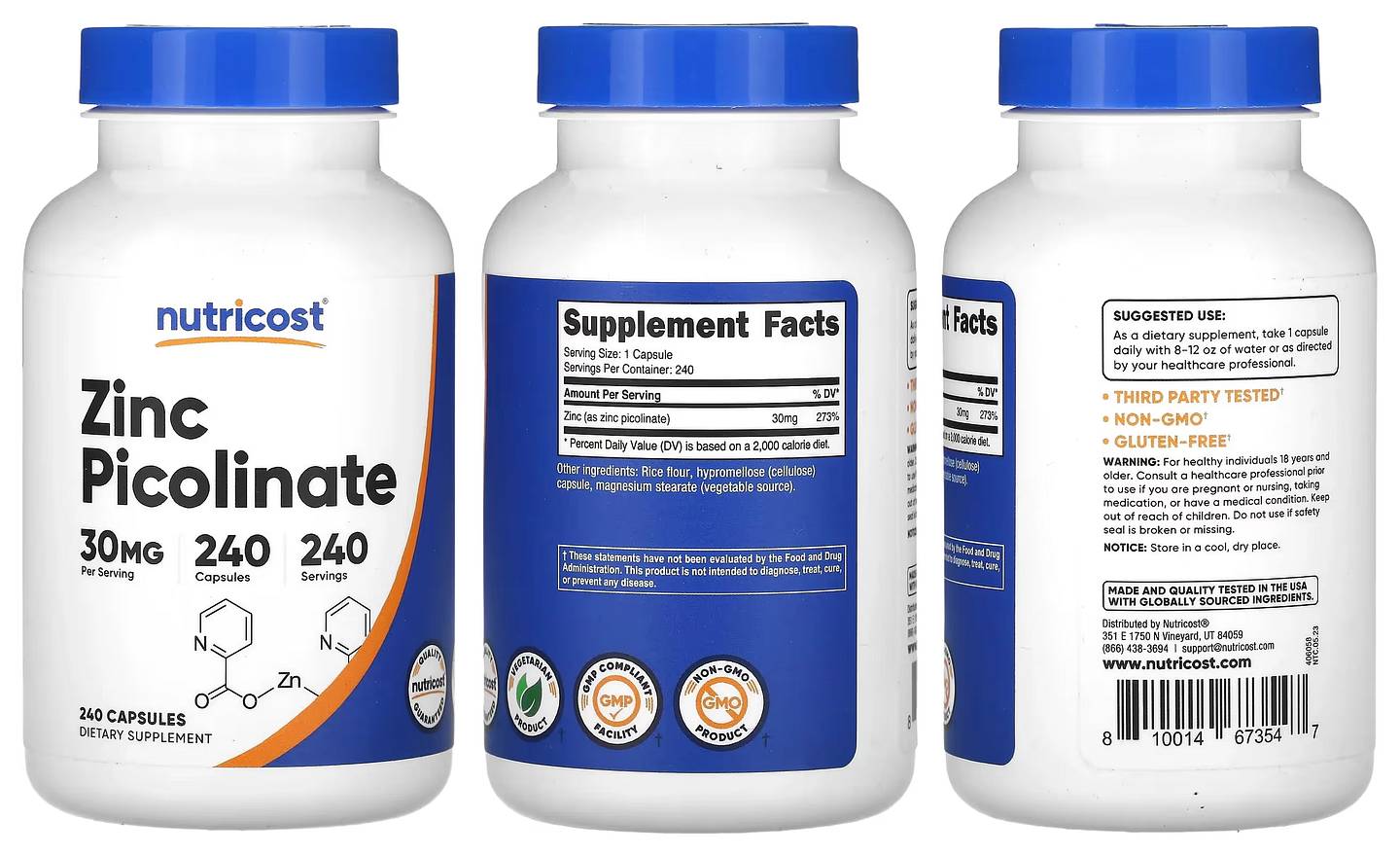 Nutricost, Zinc Picolinate packaging