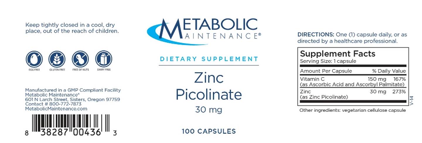 Metabolic Maintenance, Zinc Picolinate label