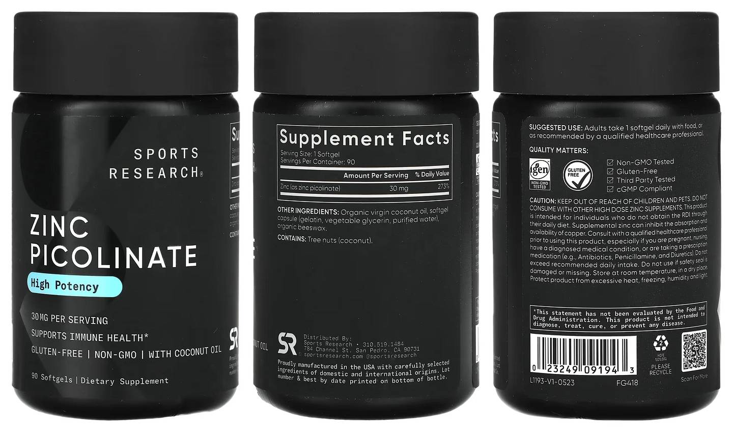 Sports Research, Zinc Picolinate packaging