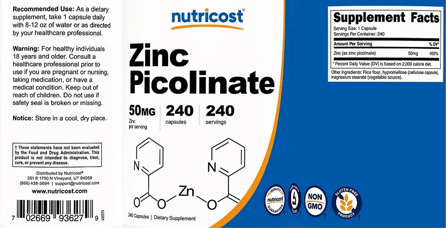 Nutricost, Zinc Picolinate label