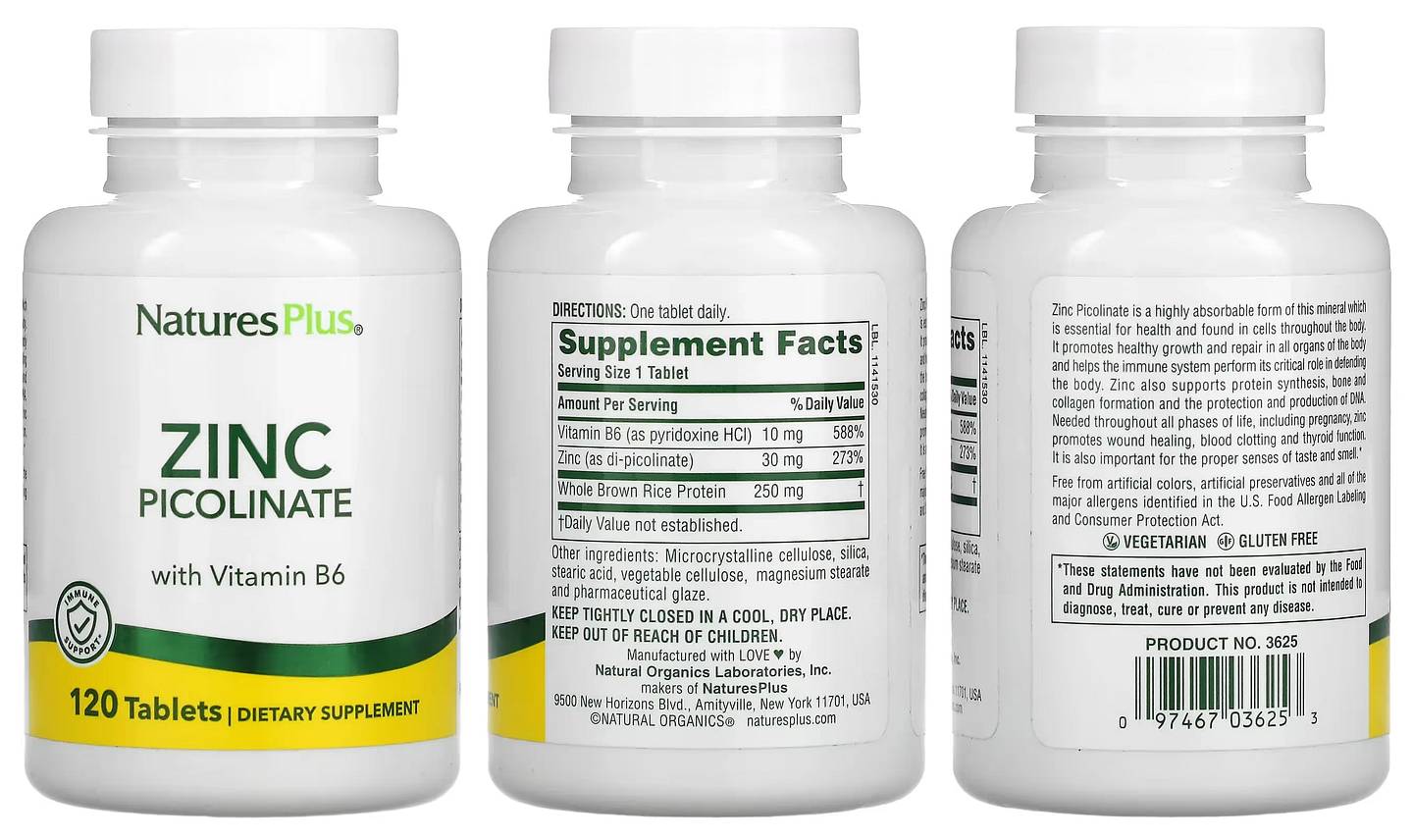 NaturesPlus, Zinc Picolinate with Vitamin B6 packaging