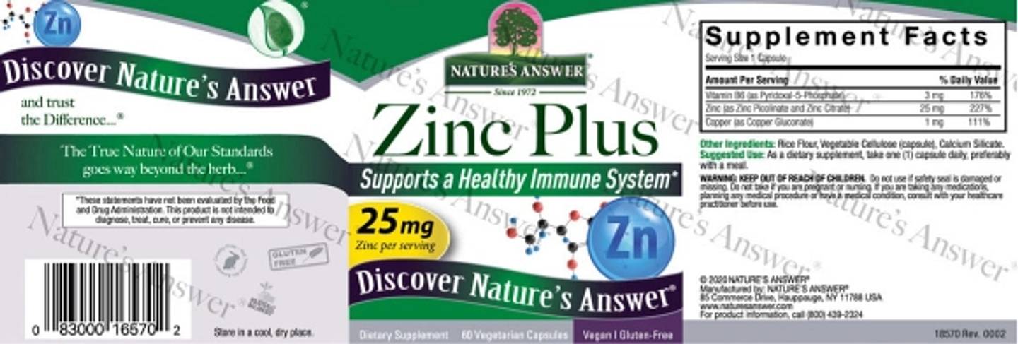 Nature's Answer, Zinc Plus label