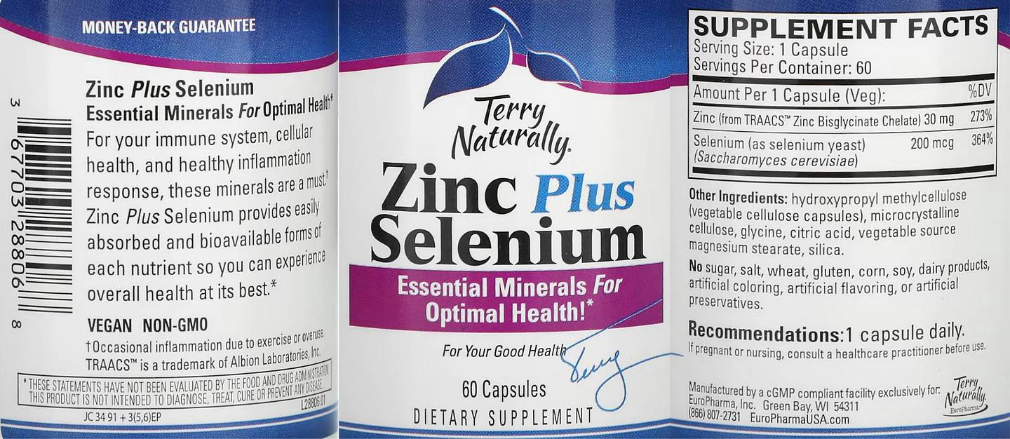 Terry Naturally, Zinc Plus Selenium label